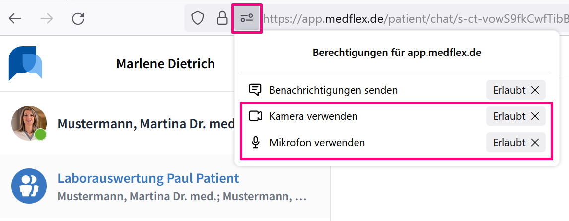 Firefox: Zugriff auf Kamera und Mikrofon erlauben