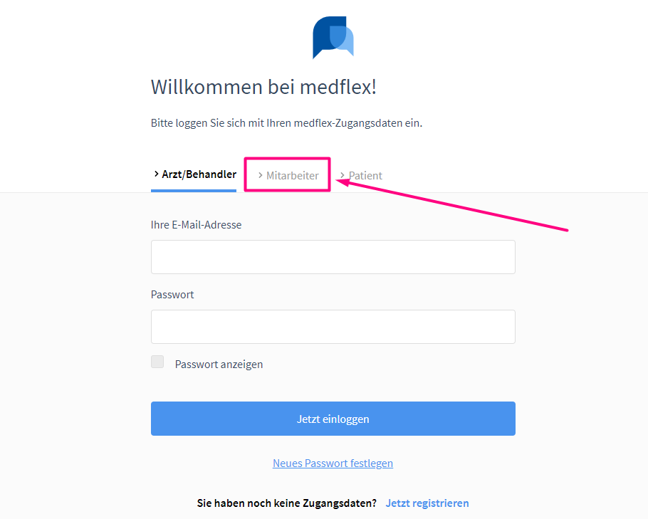Screenshot "Als Mitarbeiter einloggen"