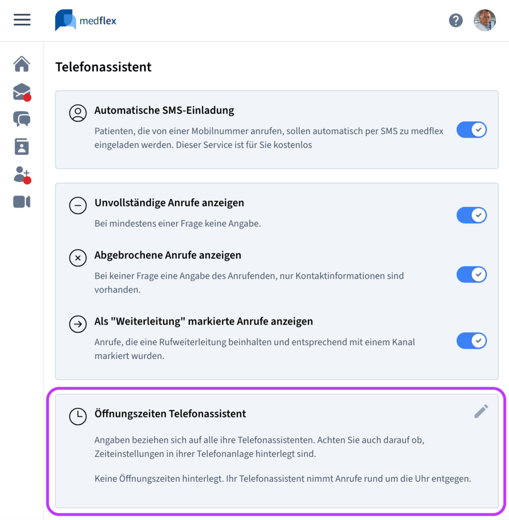 Block zum Editieren der Öffnungszeiten im Bereich Teletonassistent