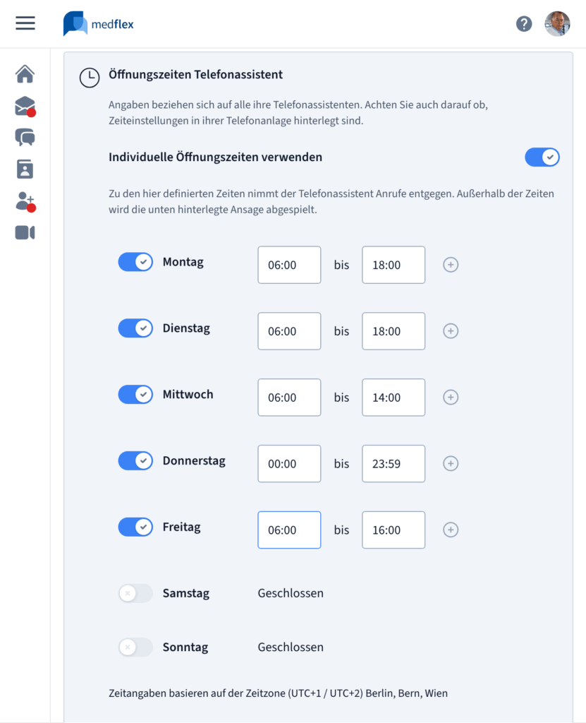Editieransicht für die Öffnungszeiten
