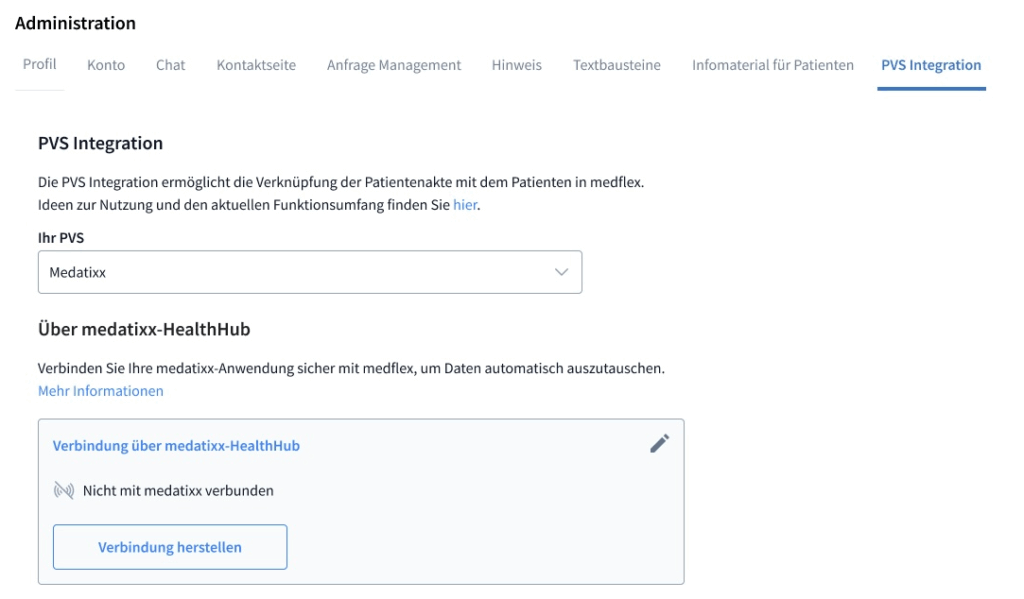Bereich zum Erstellen einer Verknüpfung zu medatixx